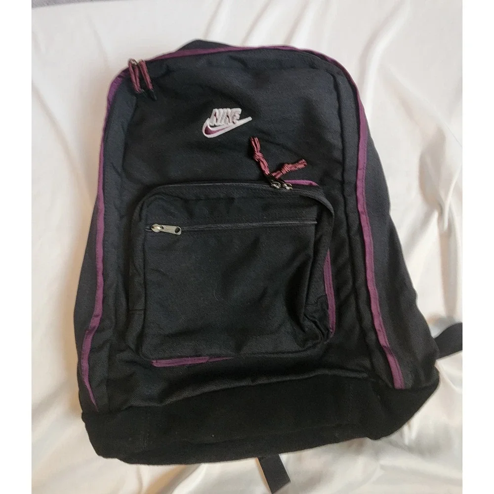 Vintage Nike 90s Backpack Black Purple Suede Bottom Daypack Made in Korea Bag